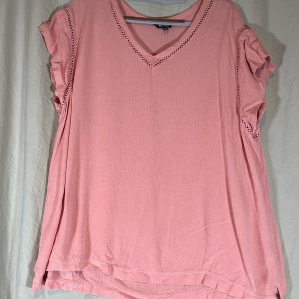Buffalo David Bitton Womens XXL Coral‎ Pink Flutter Sleeve V-Neck Top